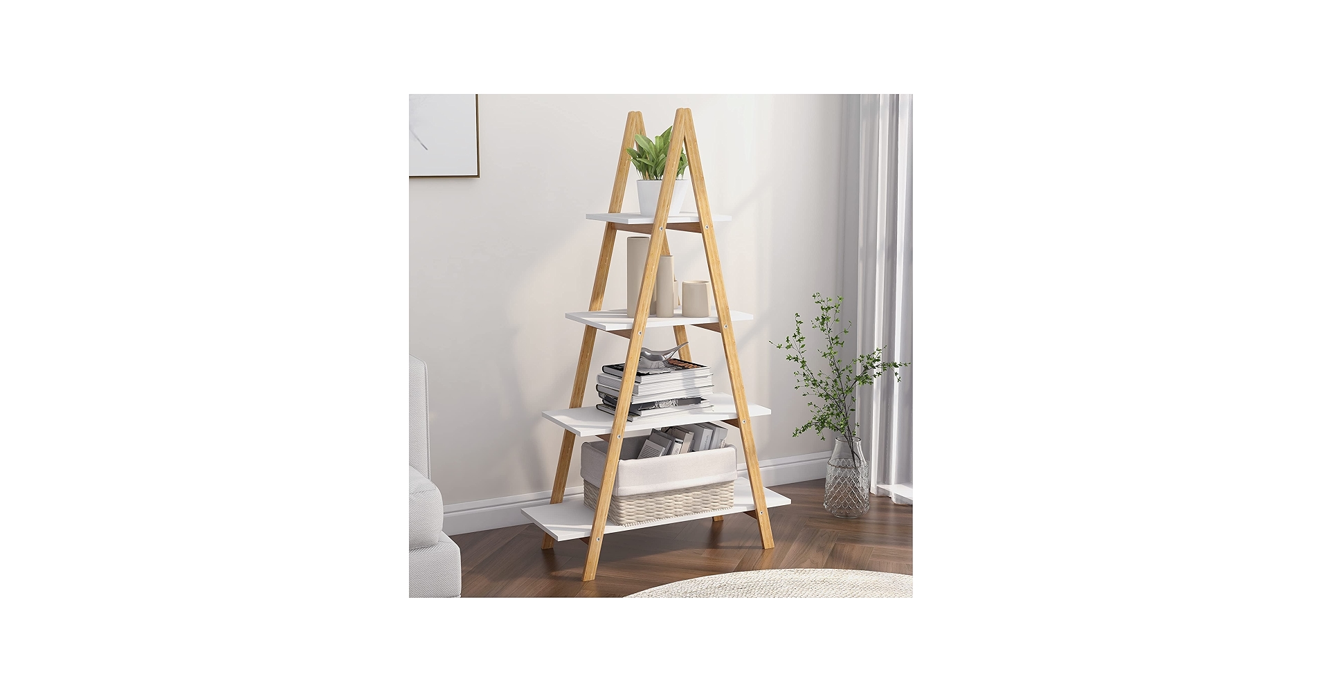 Amazon.com: OQSC 4-Tier Ladder Bookcase with Solid Bamboo Frame A
