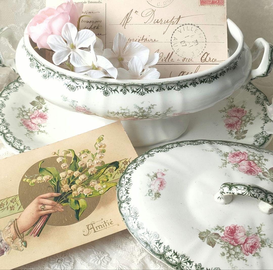希少　美品　サンタマン　鈴蘭　薔薇　ソーシエール　フランスアンティーク アンティーク プレート スズラン 皿 MUGUET フランス サンタマン製 ST